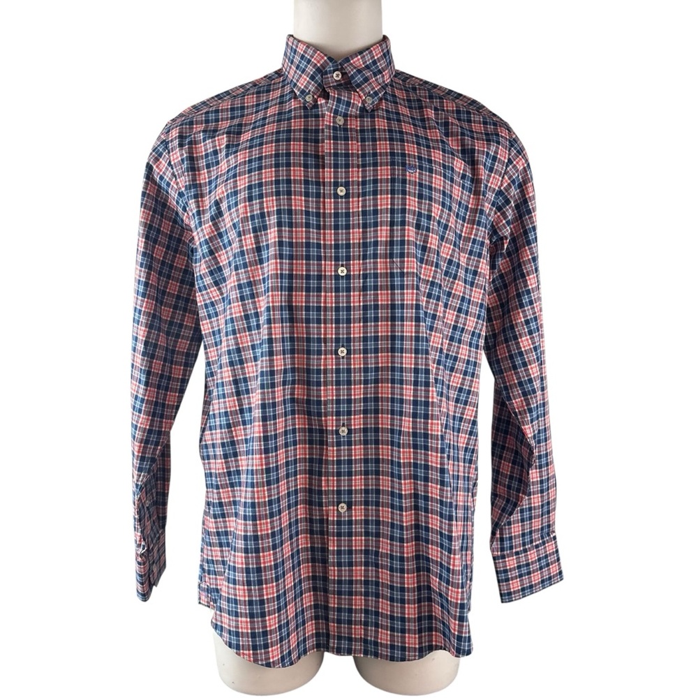 Southern Tide Men's Button Down Blue Plaid Cotton size Large Classic fit (859